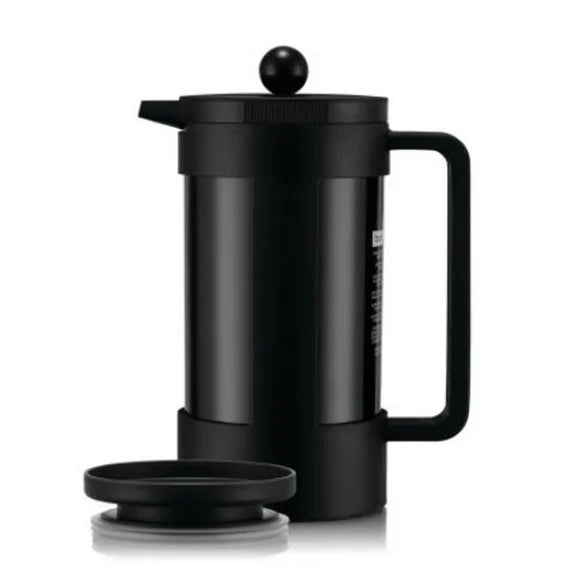 Black French press coffee maker on a white background Black French press coffee maker on a white background