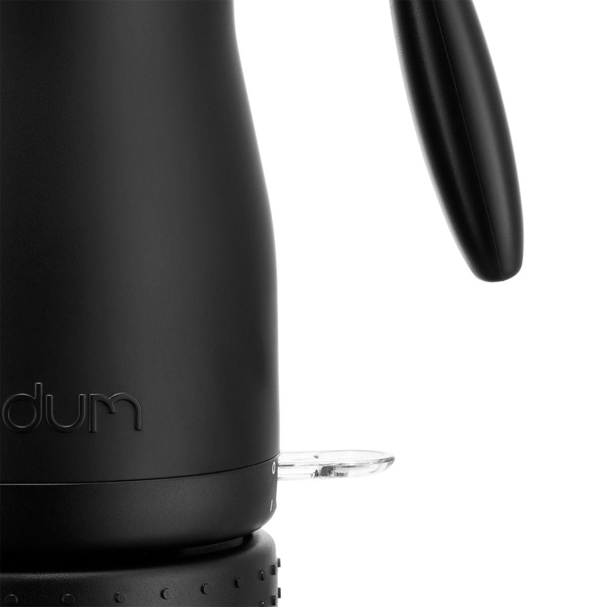 A black kettle handle on a white background with a clear flat on switch A black kettle handle on a white background with a clear flat on switch