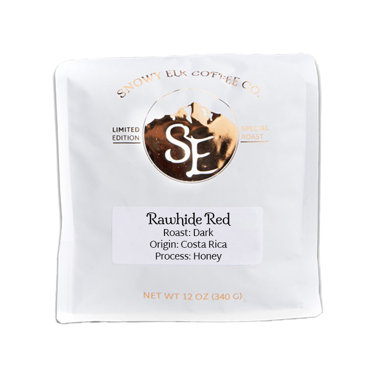 Snowy Elks Coffee Co. Rawhide Red coffee package on a white background